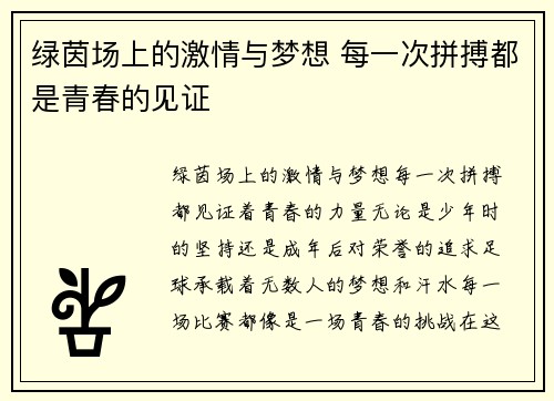 绿茵场上的激情与梦想 每一次拼搏都是青春的见证
